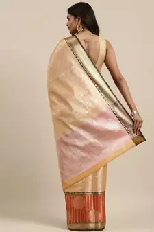 Beige woven Faux kanchipuram silk saree with blouse
