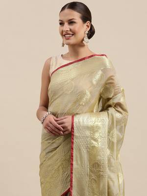 Green woven banarasi silk saree with blouse 1