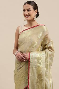 Green woven banarasi silk saree with blouse