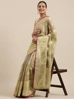 Green woven banarasi silk saree with blouse 2