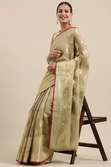 Green woven banarasi silk saree with blouse