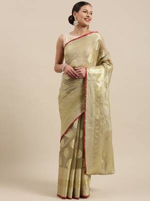 Green woven banarasi silk saree with blouse 3