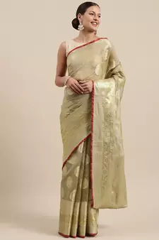 Green woven banarasi silk saree with blouse