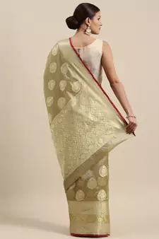 Green woven banarasi silk saree with blouse