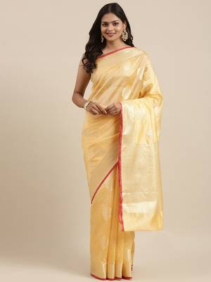 Peach woven banarasi silk saree with blouse 1