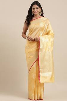Peach woven banarasi silk saree with blouse