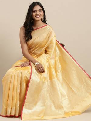 Peach woven banarasi silk saree with blouse 3