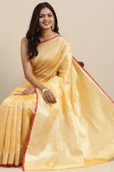 Peach woven banarasi silk saree with blouse