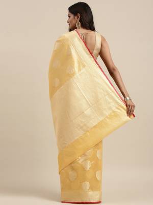 Peach woven banarasi silk saree with blouse 4