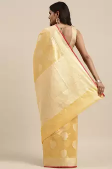 Peach woven banarasi silk saree with blouse