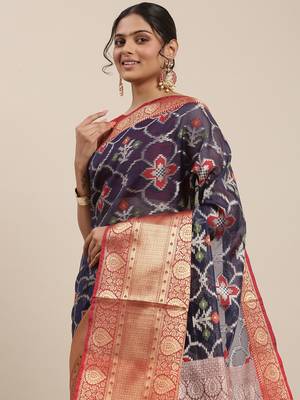 Blue woven Faux kanchipuram silk saree with blouse 1