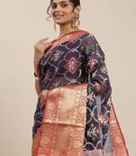 Blue woven Faux kanchipuram silk saree with blouse