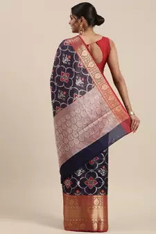 Blue woven Faux kanchipuram silk saree with blouse