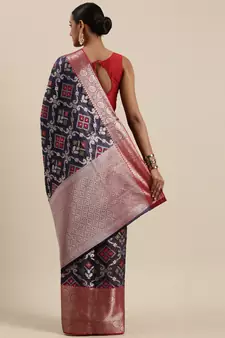 Blue woven kanchipuram silk blend saree with blouse
