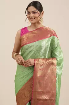 Green woven Faux kanchipuram silk saree with blouse