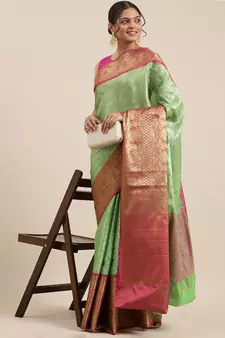 Green woven Faux kanchipuram silk saree with blouse