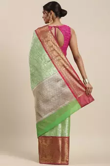 Green woven Faux kanchipuram silk saree with blouse