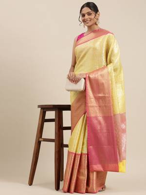 Gold woven kanchipuram silk saree with blouse 2