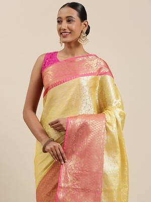 Gold woven kanchipuram silk saree with blouse 1