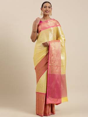 Gold woven kanchipuram silk saree with blouse 2