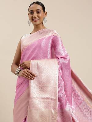 Lavender woven kanchipuram silk saree with blouse 1