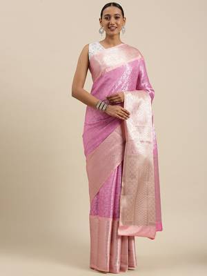 Lavender woven kanchipuram silk saree with blouse 2