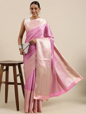 Lavender woven kanchipuram silk saree with blouse 3