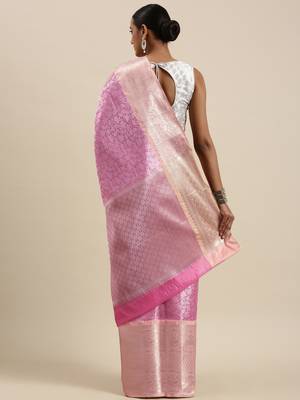 Lavender woven kanchipuram silk saree with blouse 4