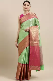 Green woven kanchipuram silk saree with blouse