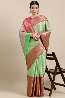 Green woven kanchipuram silk saree with blouse