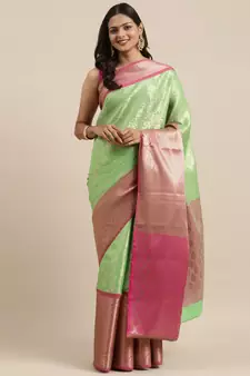 Green woven kanchipuram silk saree with blouse