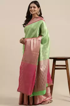 Green woven kanchipuram silk saree with blouse
