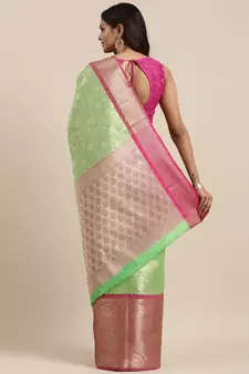 Green woven kanchipuram silk saree with blouse