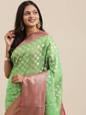 Green woven Faux kanchipuram silk saree with blouse 1
