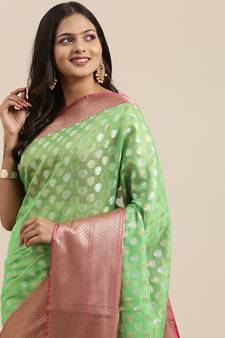 Green woven Faux kanchipuram silk saree with blouse