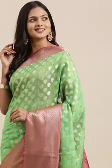 Green woven Faux kanchipuram silk saree with blouse