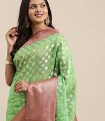 Green woven Faux kanchipuram silk saree with blouse