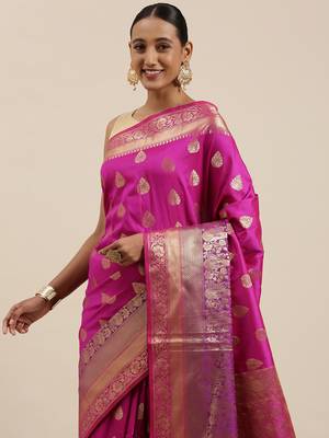 Purple woven cotton silk saree with blouse 1