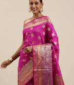 Purple woven cotton silk saree with blouse