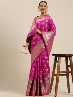 Purple woven cotton silk saree with blouse 2