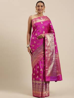 Purple woven cotton silk saree with blouse 3
