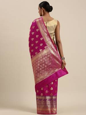 Purple woven cotton silk saree with blouse 4