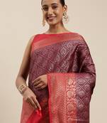 Brown woven cotton silk saree with blouse