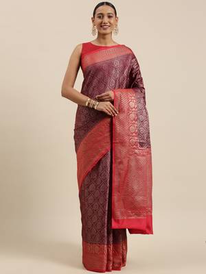 Brown woven cotton silk saree with blouse 2