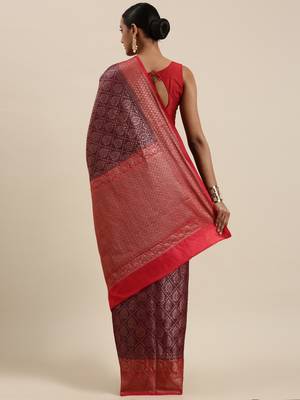 Brown woven cotton silk saree with blouse 4