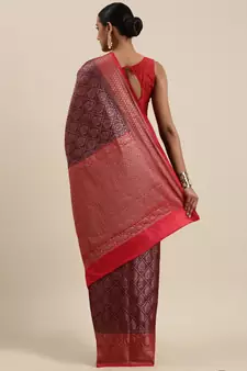 Brown woven cotton silk saree with blouse