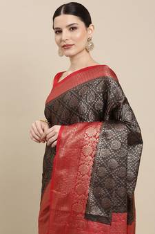 Black woven cotton silk saree with blouse