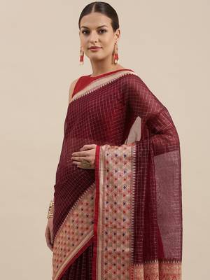 Brown woven cotton silk saree with blouse 1