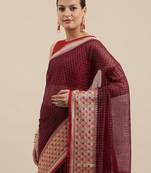 Brown woven cotton silk saree with blouse