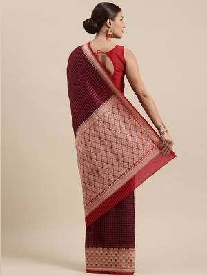 Brown woven cotton silk saree with blouse 4